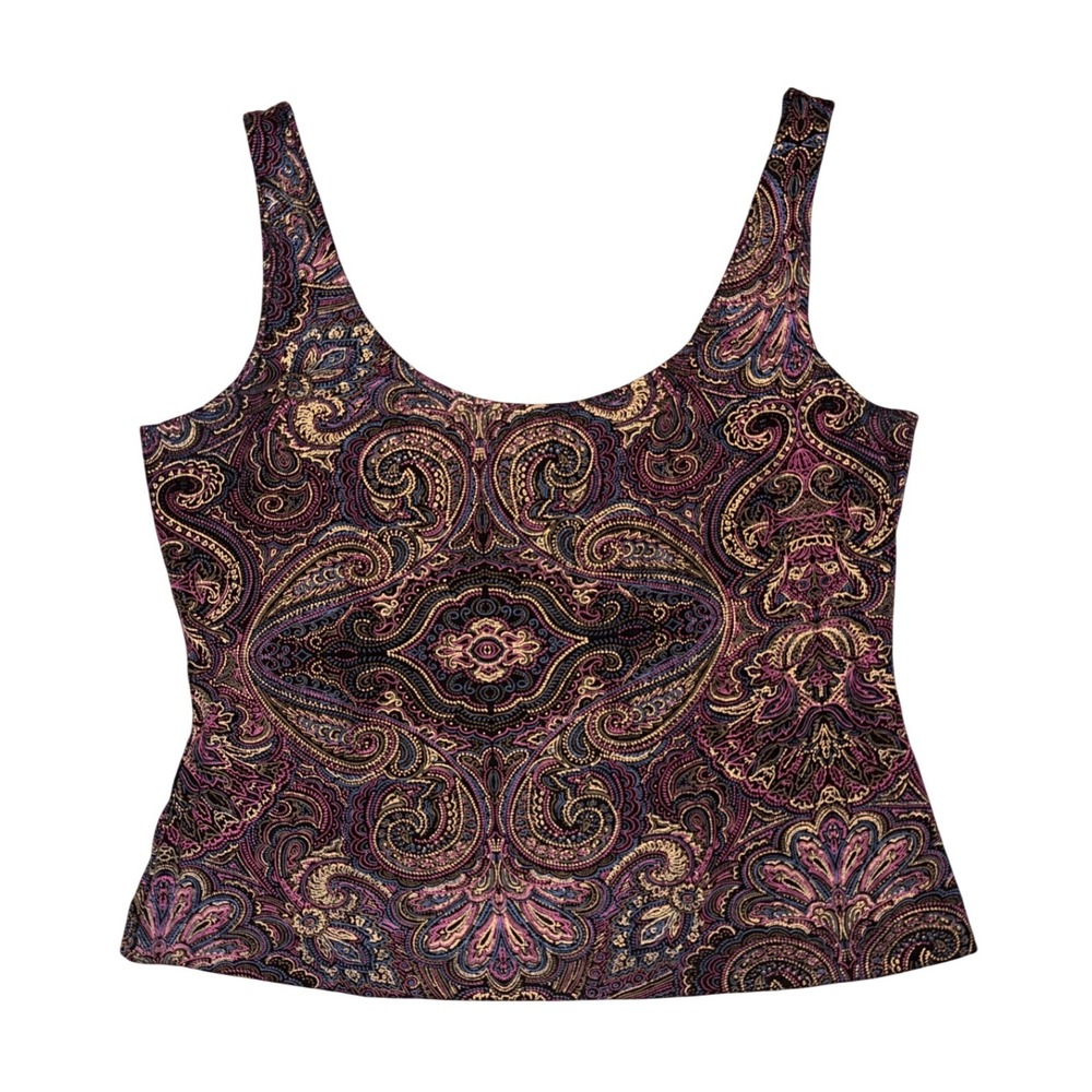 Alex‎ Evenings Petite Paisley Tank Top Retro Boho Hippie Eclectic Artsy Indie
